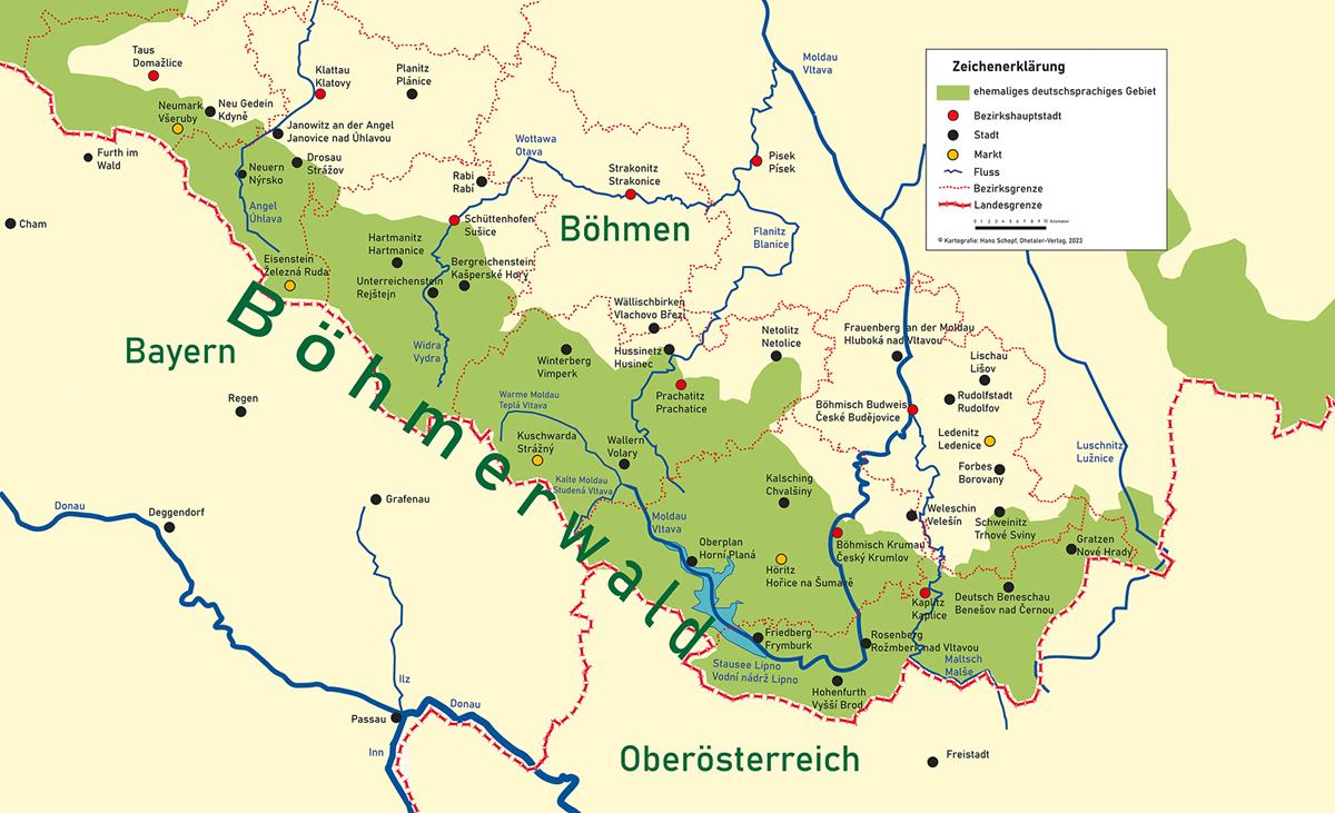 Übersichtskarte des Böhmerwaldes