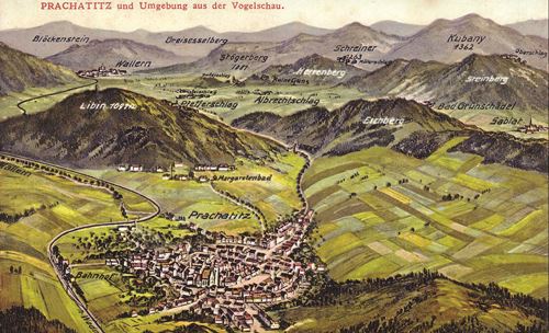 Historische Postkarte Prachatitz und Umgebung